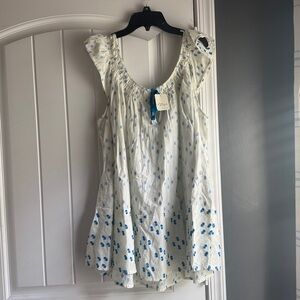 We The Free Cream and Blue Textured Top